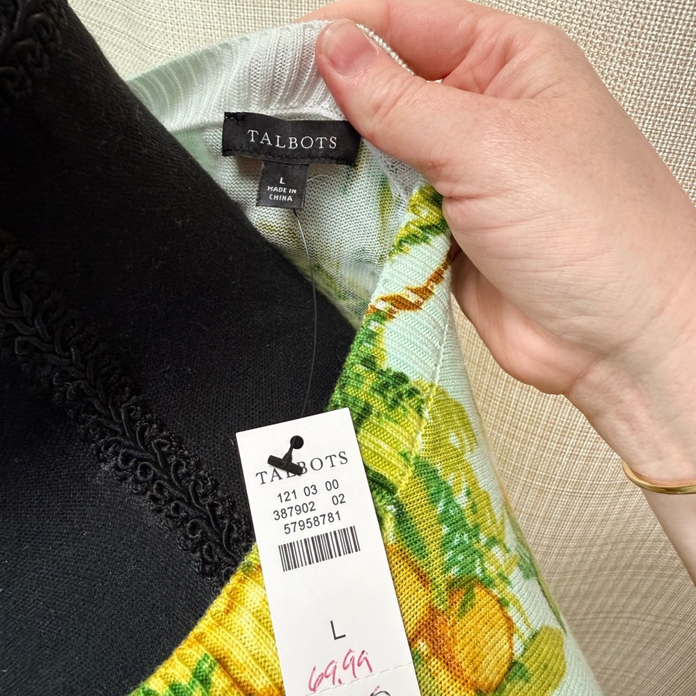 Talbots Elbow Sleeve Lemon Trees Print Pullover Sweater Sz L NWT Grandmacore - Picture 10 of 14